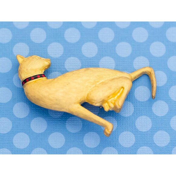 Vintage Mid Century Golden Cat Gold Tone Brooch - M4 - Picture 2 of 4